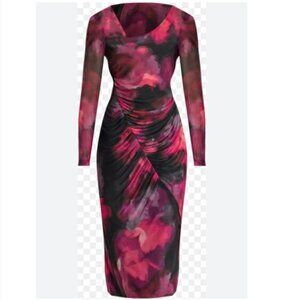 DKNY Women's Asymmetric Ruched Printed-Mesh Dress Size 14